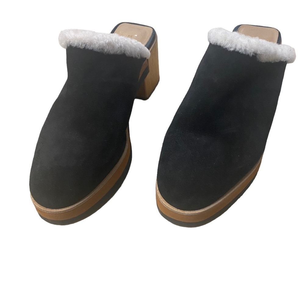 Anthropologie Bernardo Sky Clog platform Shearling cozy black suede shoe - Picture 10 of 11